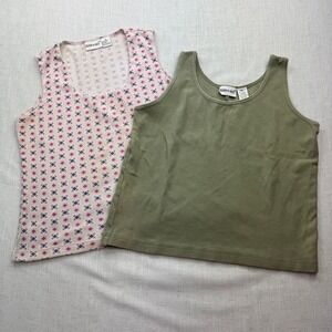 Vintage Fashion Bug Tank Top Set Womens Medium Olive Green Geometric Print 90s